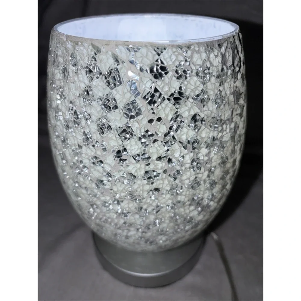 Mosaic Silver White Crackle Glass Table Lamp 10